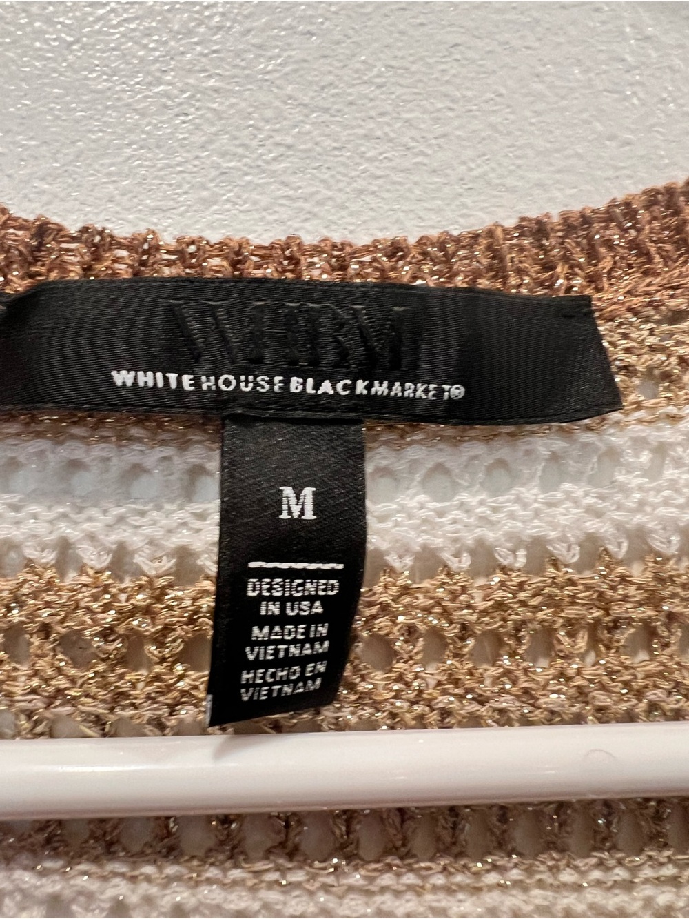White House Black Market Open Knit Metallic Striped Short Sleeve Sweater M Boho - Picture 5 of 7
